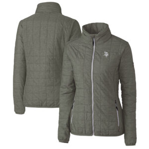 Women's Cutter & Buck Heather Gray Minnesota Vikings Rainier PrimaLoft Eco Insulated Full-Zip Puffer Jacket