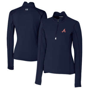 Women's Cutter & Buck Navy Atlanta Braves  Traverse Stretch Quarter-Zip Pullover Top