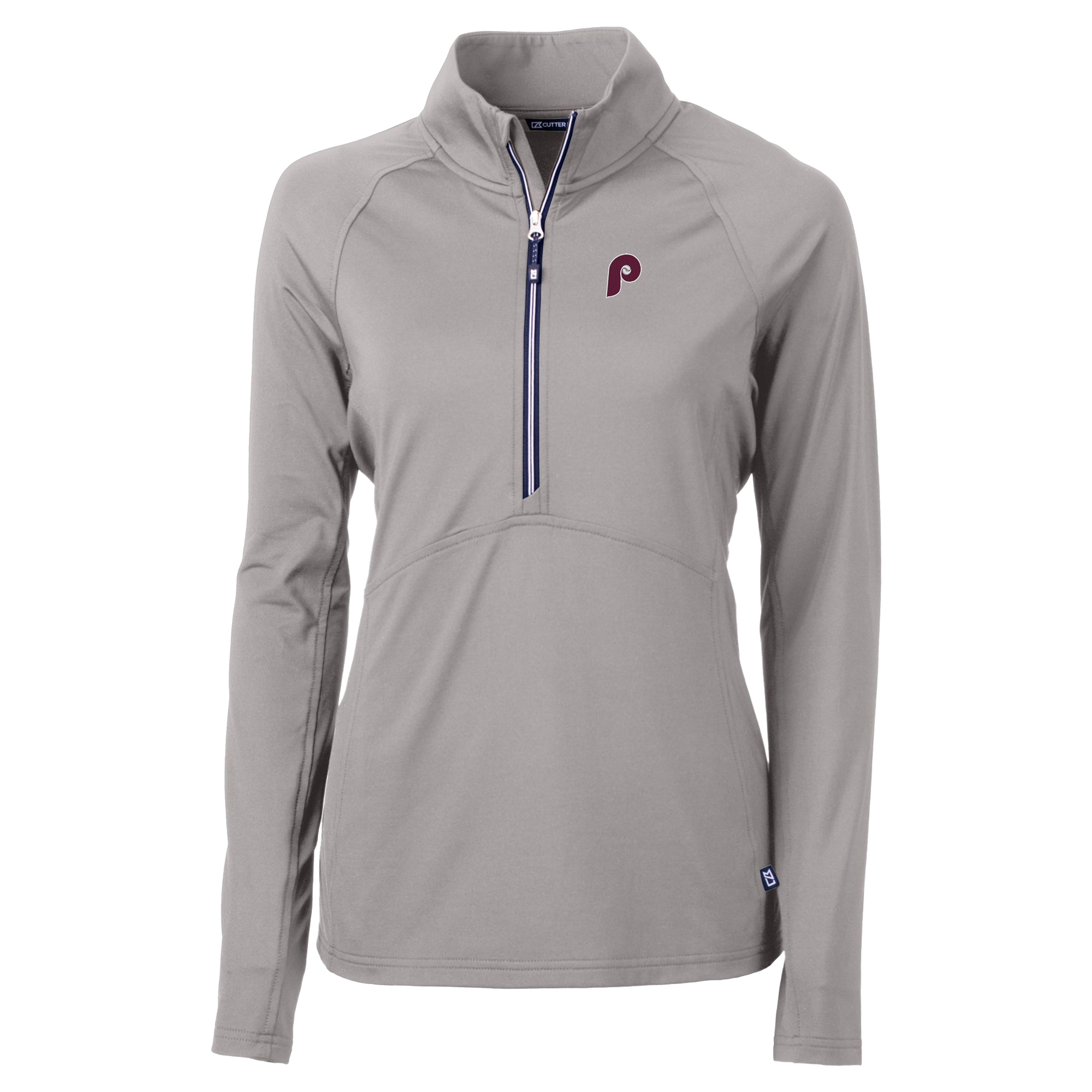 Women's Cutter & Buck Gray Philadelphia Phillies Cooperstown Collection DryTec Adapt Eco Knit Stretch Recycled Raglan Half-Zip Top - Image 6