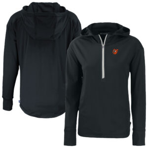 Women's Cutter & Buck Black Baltimore Orioles Daybreak Eco Recycled Half-Zip Hoodie