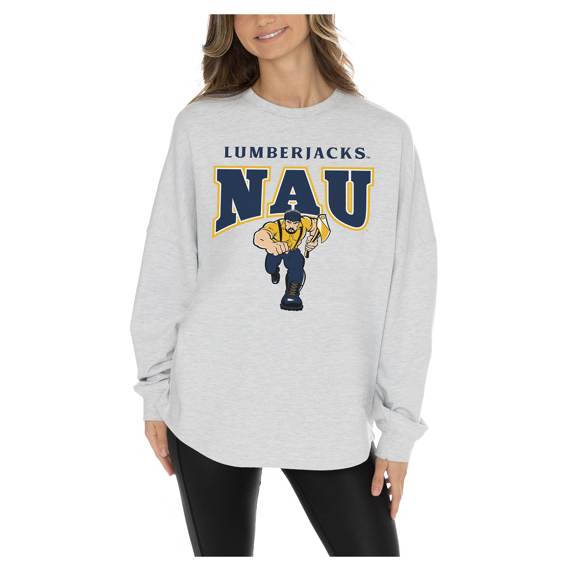 Women's Gameday Couture Ash Northern Arizona Lumberjacks Relaxed Fit French Terry Pullover Sweatshirt