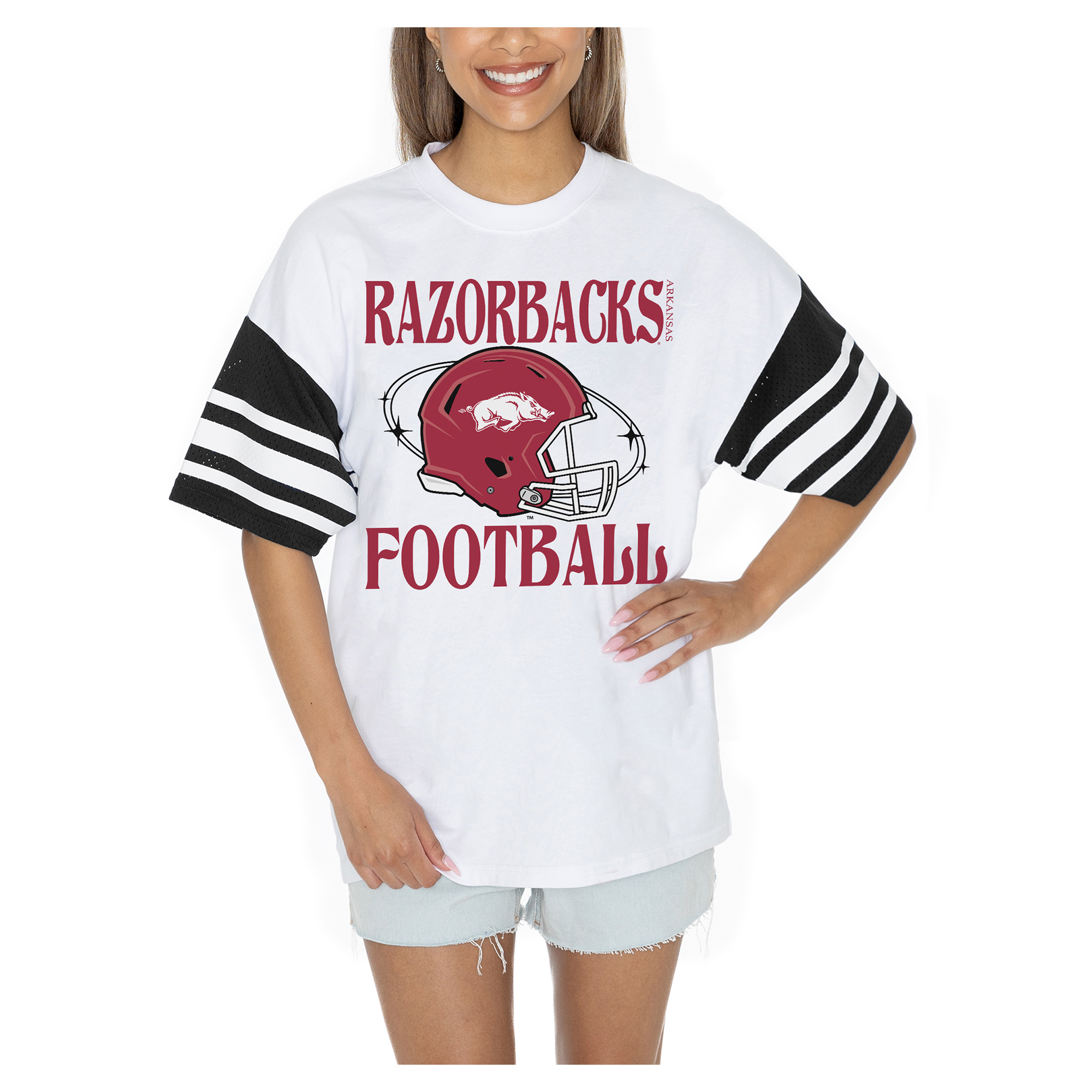 Women's Gameday Couture White Arkansas Razorbacks Starting Lineup Contrast Sporty Heritage Oversized T-Shirt