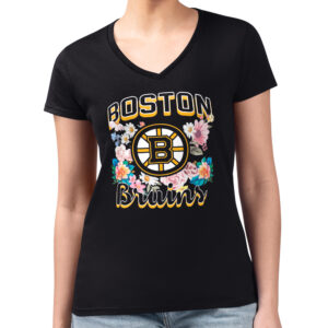Women's G-III 4Her by Carl Banks Black Boston Bruins Flower Logo Fitted V-Neck T-Shirt