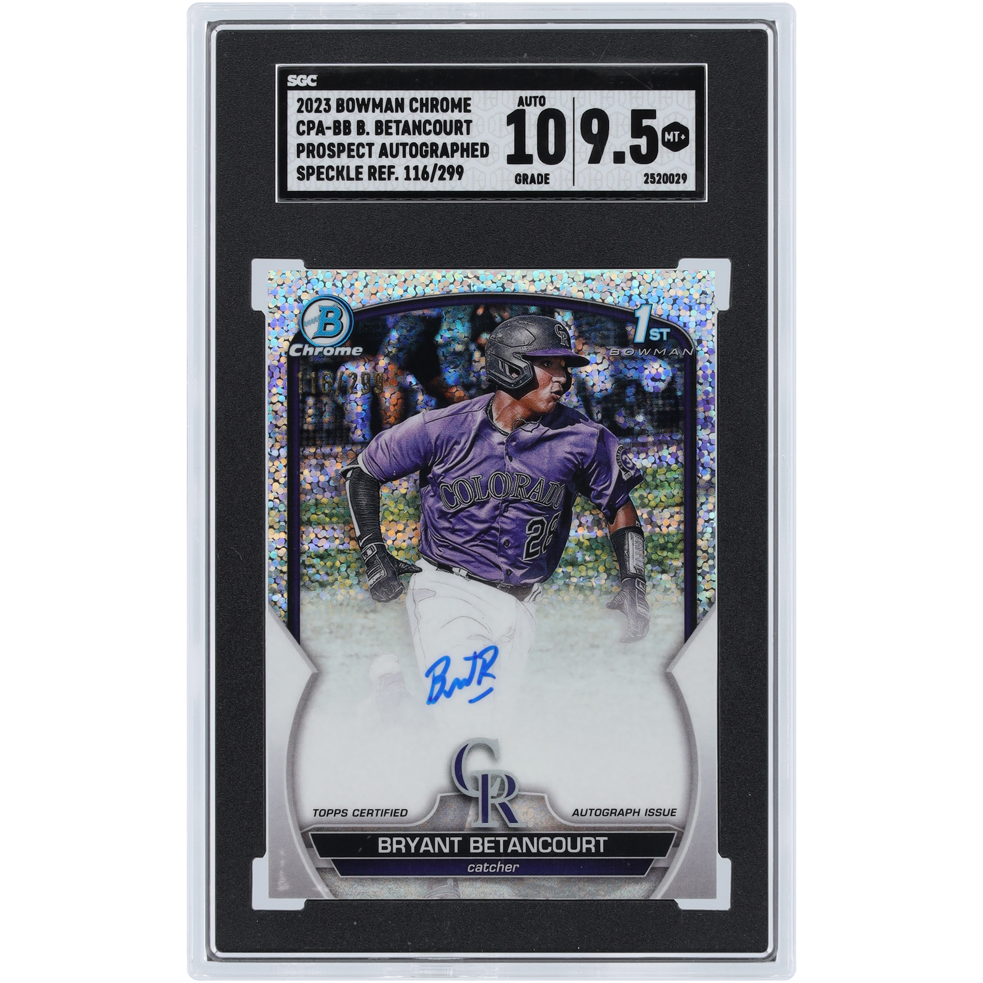 Bryant Betancourt Colorado Rockies Autographed 2023 Bowman Chrome Speckle Refractor #CPA-BB #116/299 SGC Authenticated 9.5/10 Card - Image 4