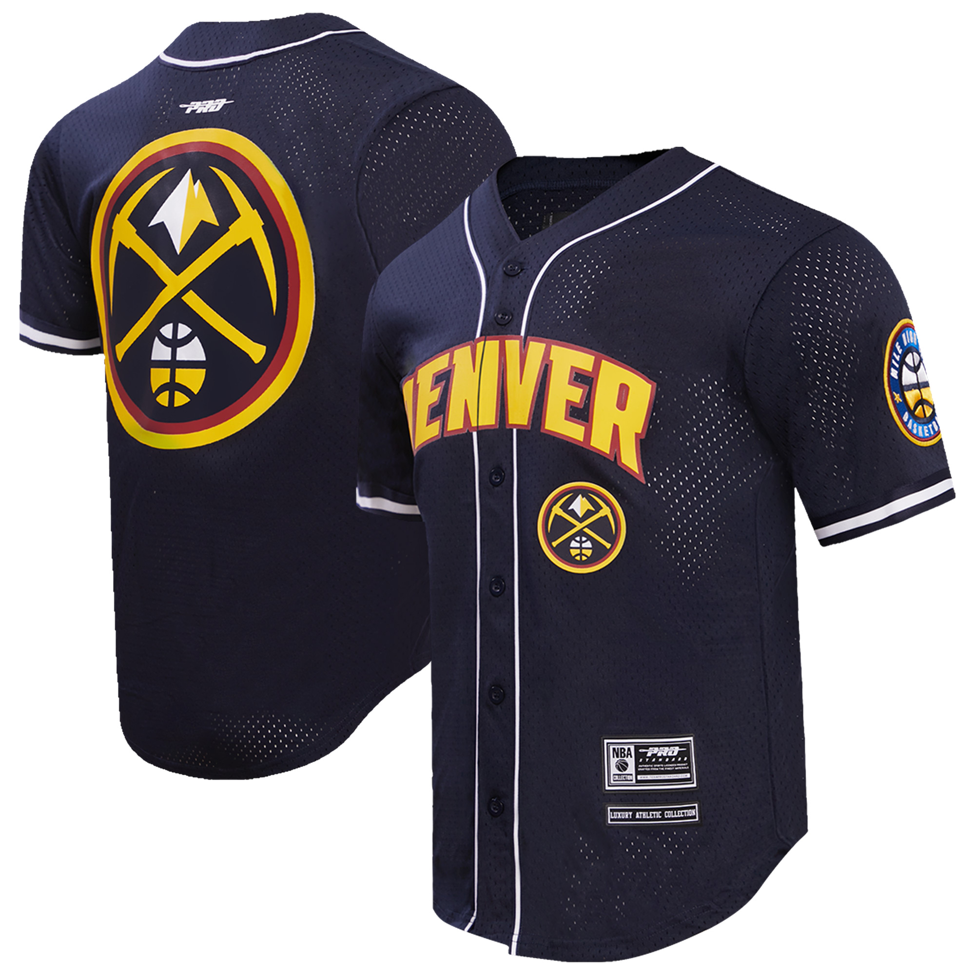 Men's Pro Standard Navy Denver Nuggets Classic Mesh V-Neck Button-Up Shirt