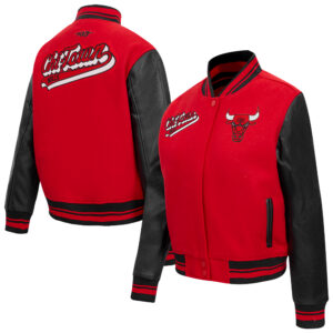 Women's Pro Standard Red Chicago Bulls  Script Tail Full-Zip Varsity Jacket