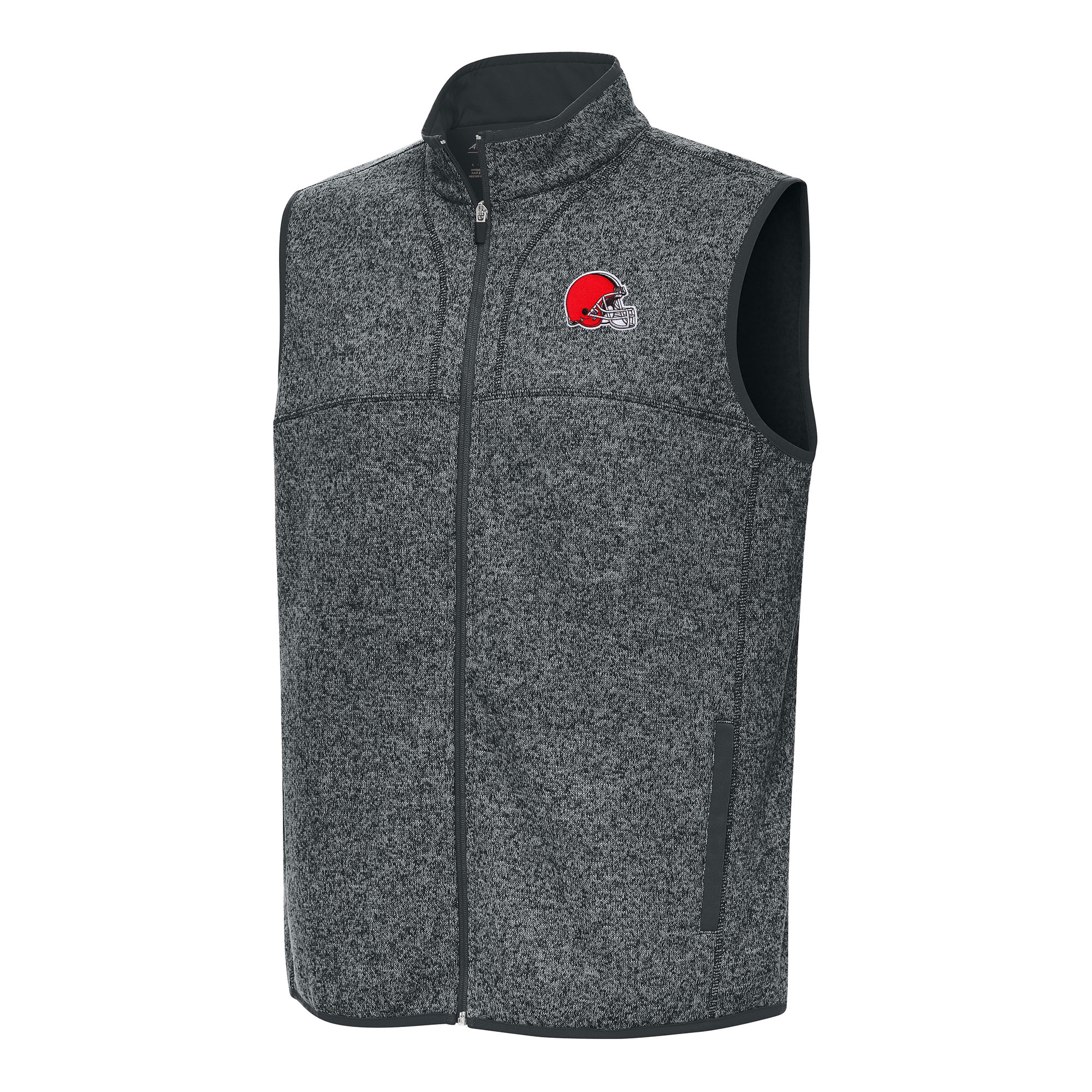 Men's Antigua Heather Charcoal Cleveland Browns Fortune Full-Zip Vest
