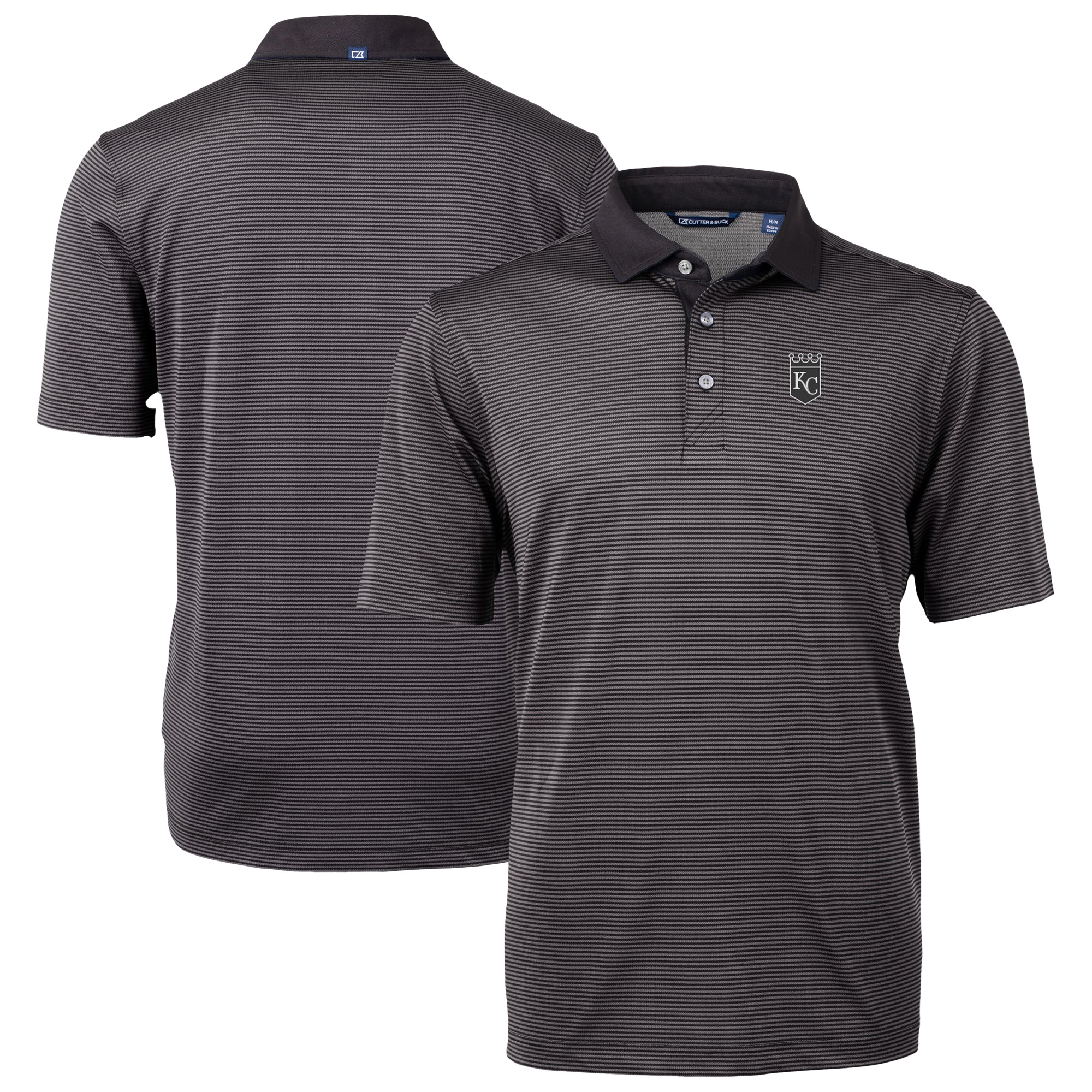 Men's Cutter & Buck Black/Gray Kansas City Royals Virtue Eco Pique Micro Stripe Recycled DryTec Polo