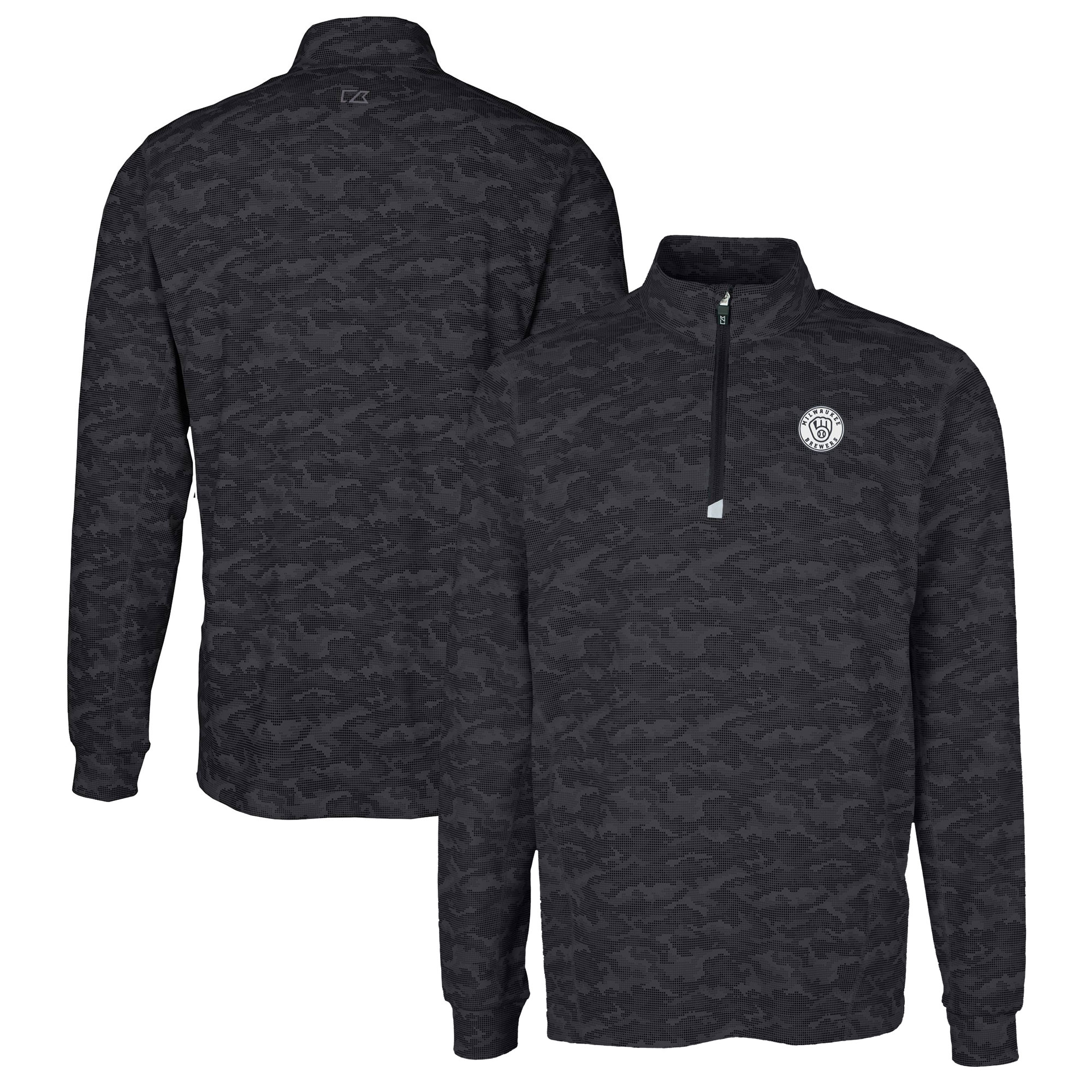 Men's Cutter & Buck Black Milwaukee Brewers Big & Tall Traverse Stretch Camo Print Eco DryTec Quarter-Zip Top - Image 5