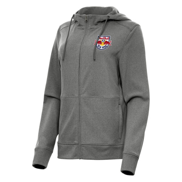 Women's Antigua Heather Charcoal New York Red Bulls Seeker Full-Zip Hoodie
