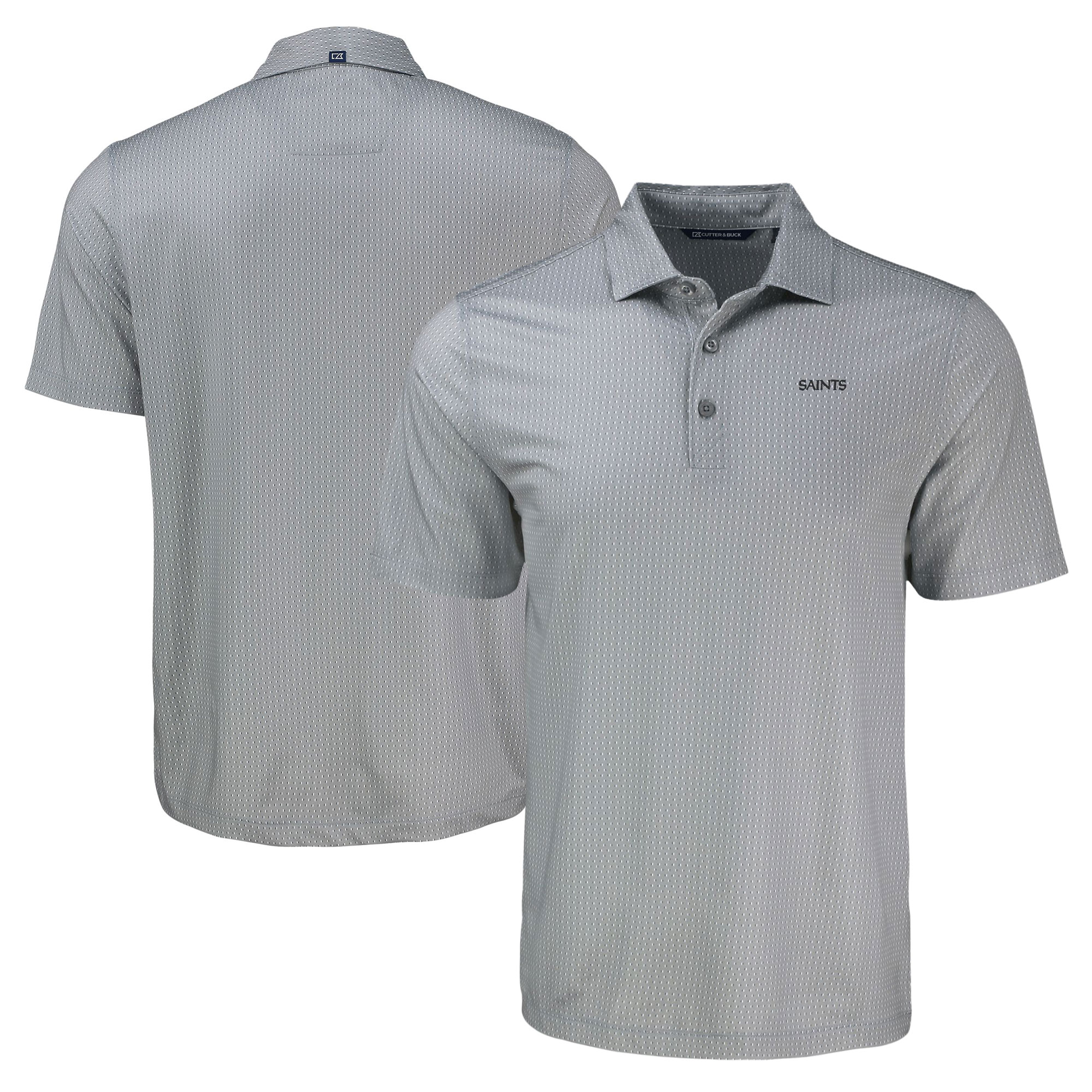 Men's Cutter & Buck Gray New Orleans Saints Pike Eco Shadow Check Print Recycled Polo