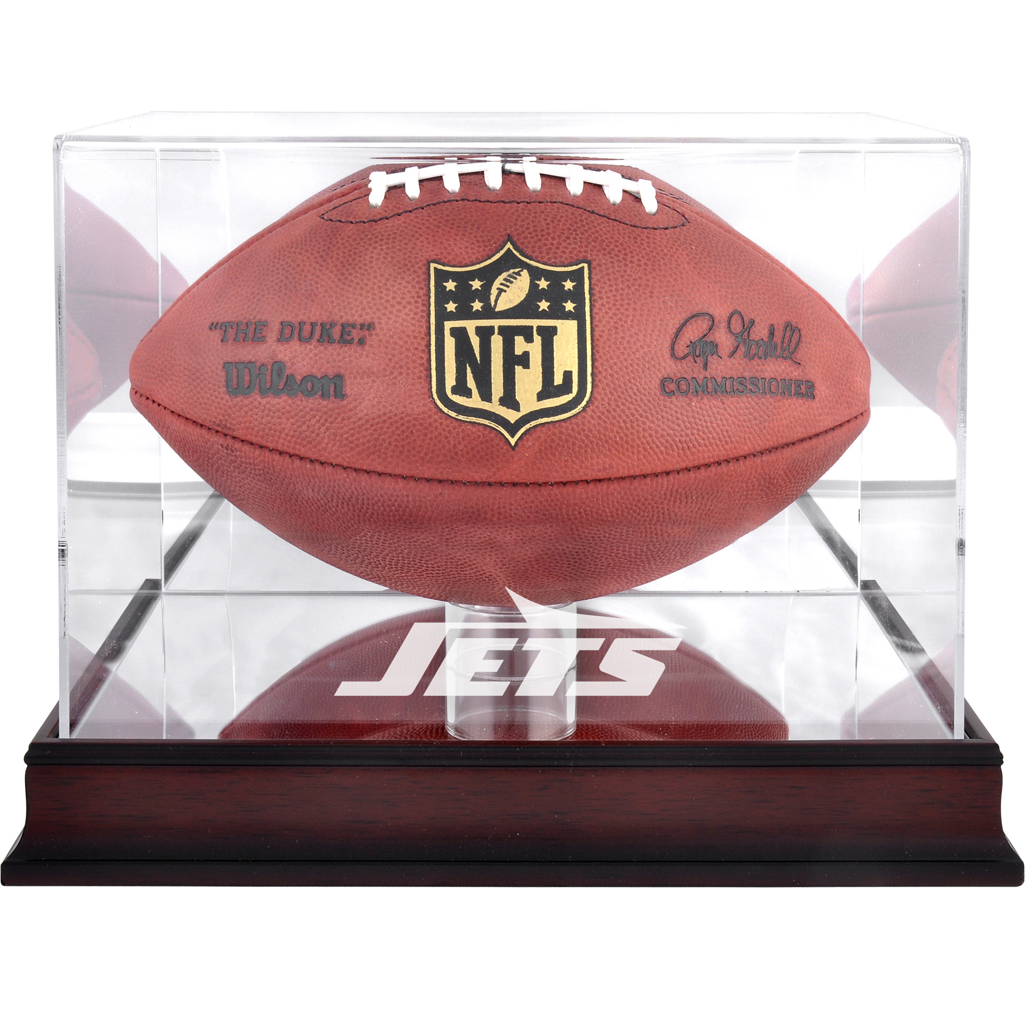 New York Jets Mahogany Team Logo Football Display Case