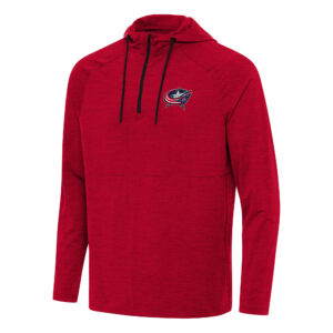 Men's Antigua Heather Red Columbus Blue Jackets Spikes Quarter-Zip Hoodie