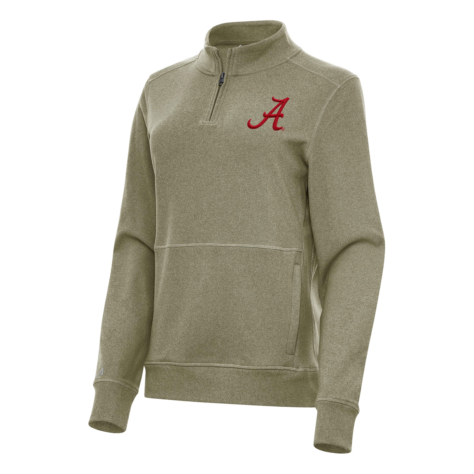 Women's Antigua Heather Olive Alabama Crimson Tide Crush Quarter-Zip Fleece Sweatshirt