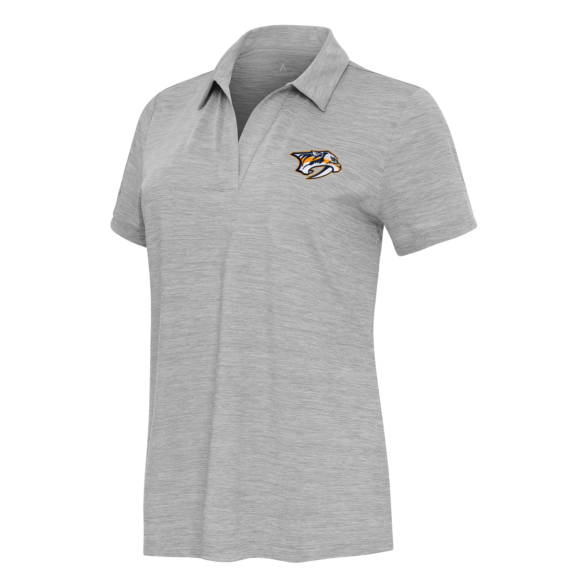 Women's Antigua Heather Gray Nashville Predators Layout V-Neck Polo