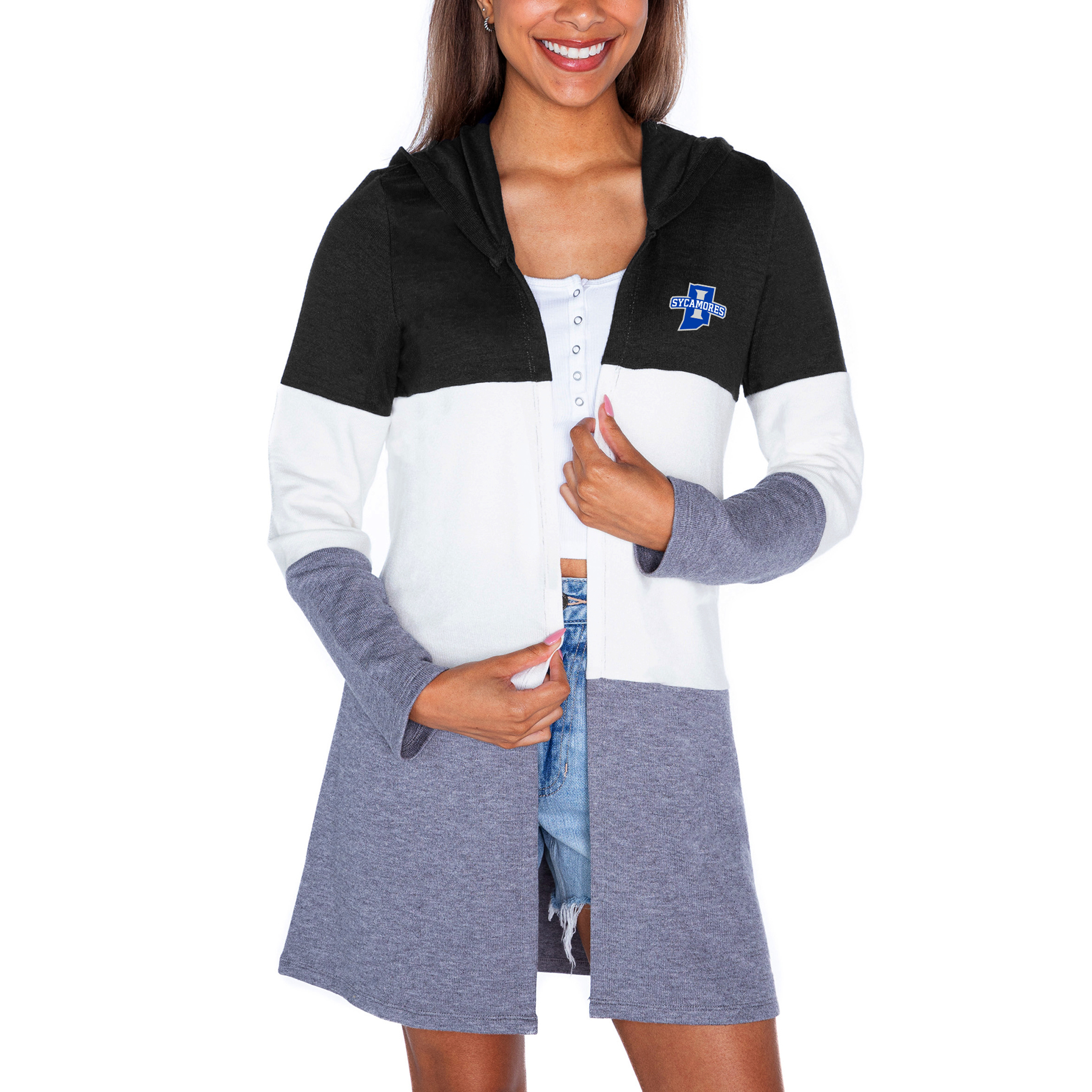 Women's Gameday Couture Black Indiana State Sycamores Colorblock Hooded Cardigan