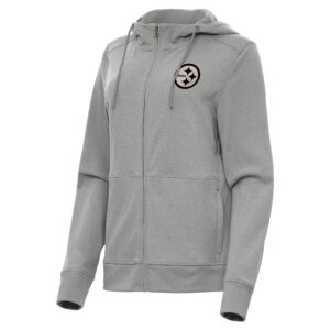 Women's Antigua  Heather Gray Pittsburgh Steelers Seeker Full-Zip Hoodie Jacket
