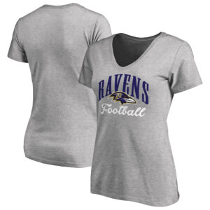 Women's Heathered Gray Baltimore Ravens Victory Script V-Neck T-Shirt