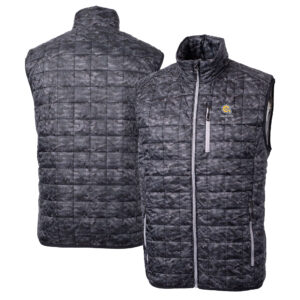 Men's Cutter & Buck  Black Albany State Golden Rams Rainier PrimaLoft Eco Insulated Printed Full-Zip Puffer Vest