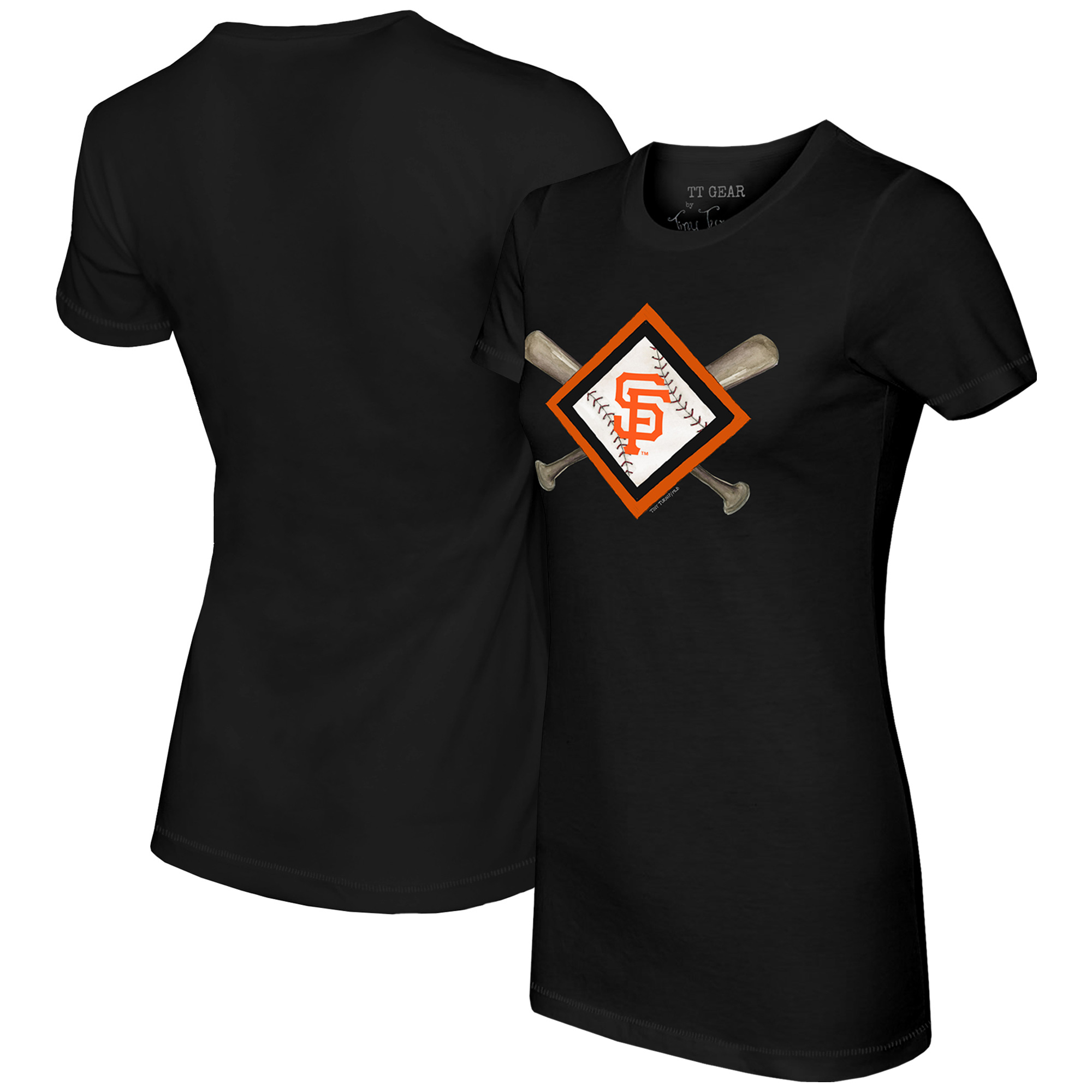 Women's Tiny Turnip Black San Francisco Giants Diamond Cross Bats T-Shirt - Image 5