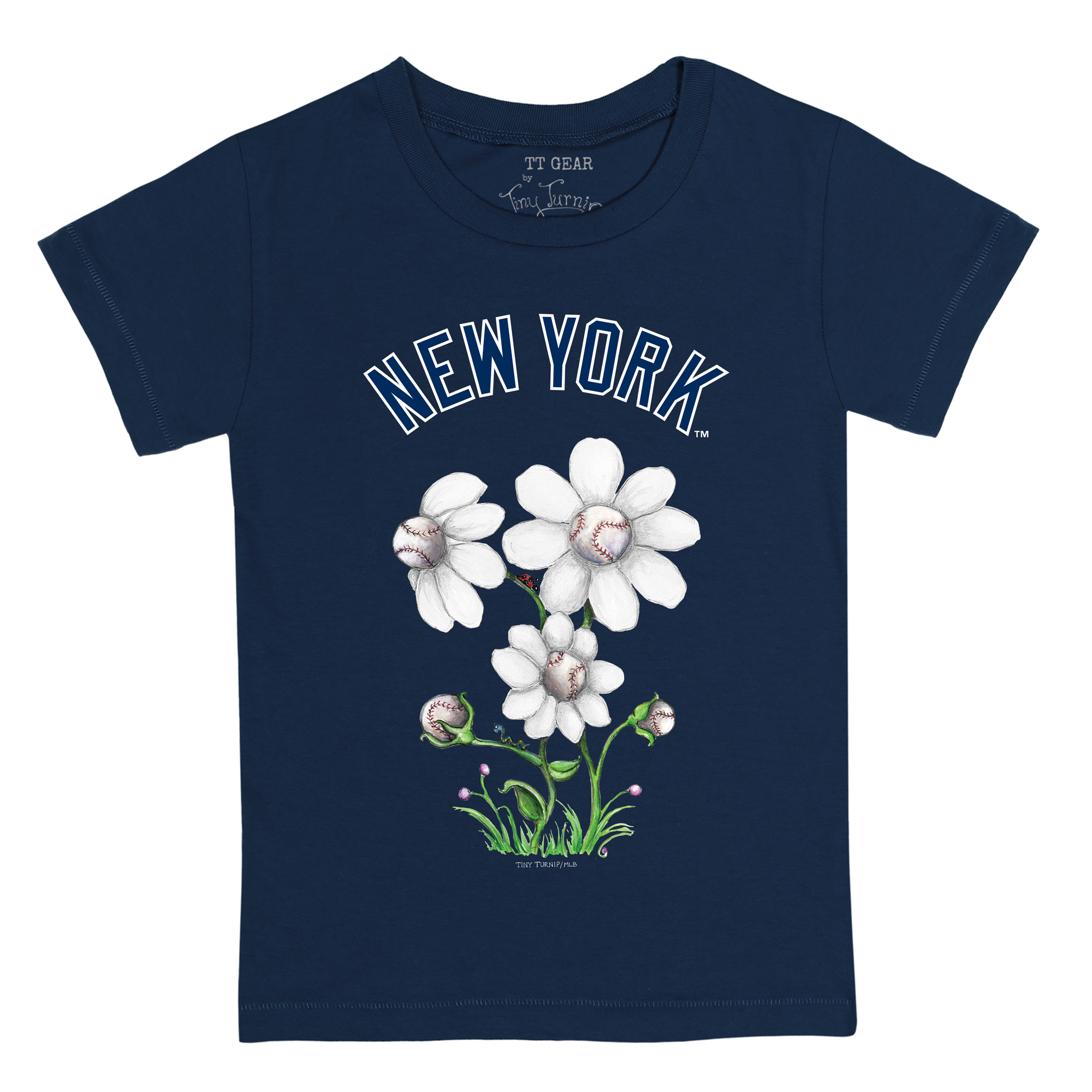 Toddler Tiny Turnip Navy New York Yankees Blooming Baseballs T-Shirt - Image 3