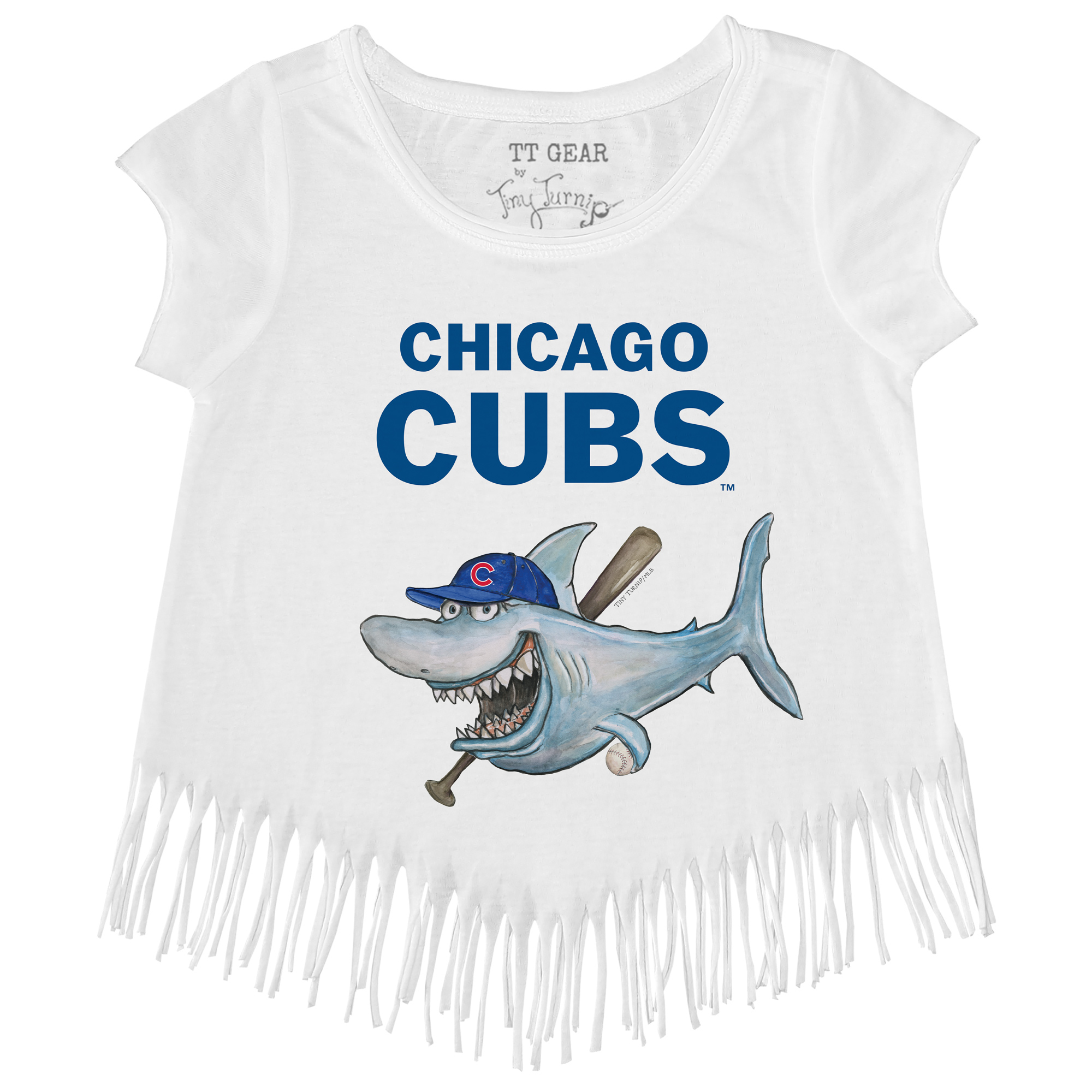 Girls Toddler Tiny Turnip White Chicago Cubs Shark Fringe T-Shirt - Image 6