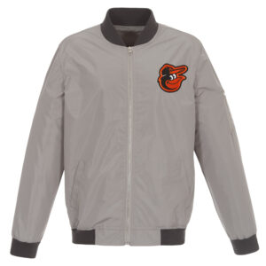 Men's JH Design Gray Baltimore Orioles Lightweight Nylon Bomber Jacket