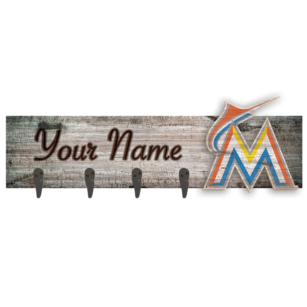 Miami Marlins 24" x 6" Personalized Mounted Coat Hanger