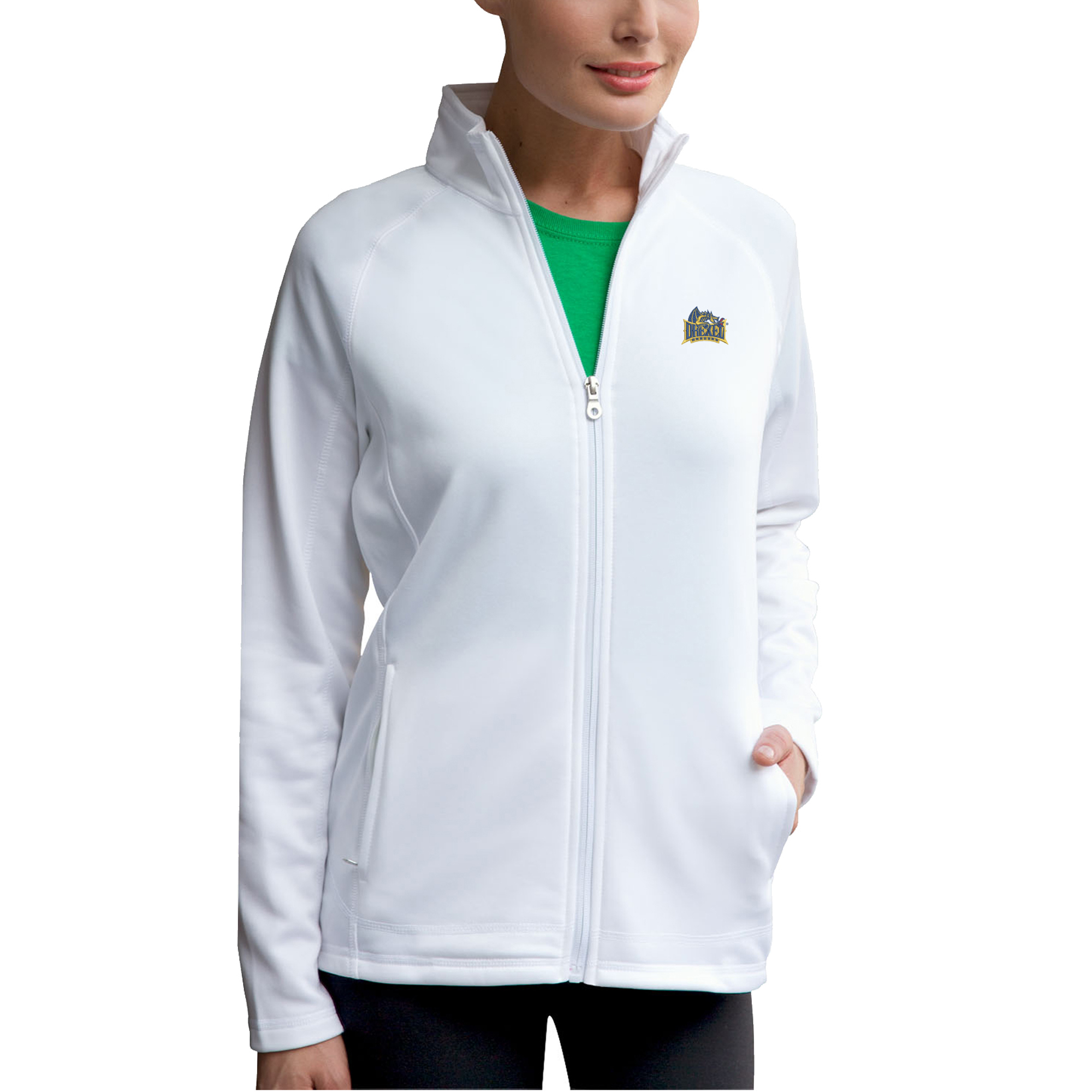 Women's White Drexel Dragons Brushed Back Micro-Fleece Full-Zip Jacket