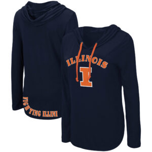 Women's Colosseum Navy Illinois Fighting Illini My Lover Lightweight Hooded Long Sleeve T-Shirt