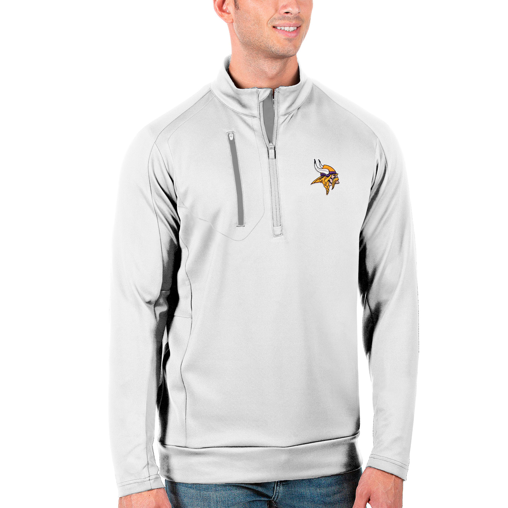 Men's Antigua White/Silver Minnesota Vikings Generation Quarter-Zip Pullover Jacket