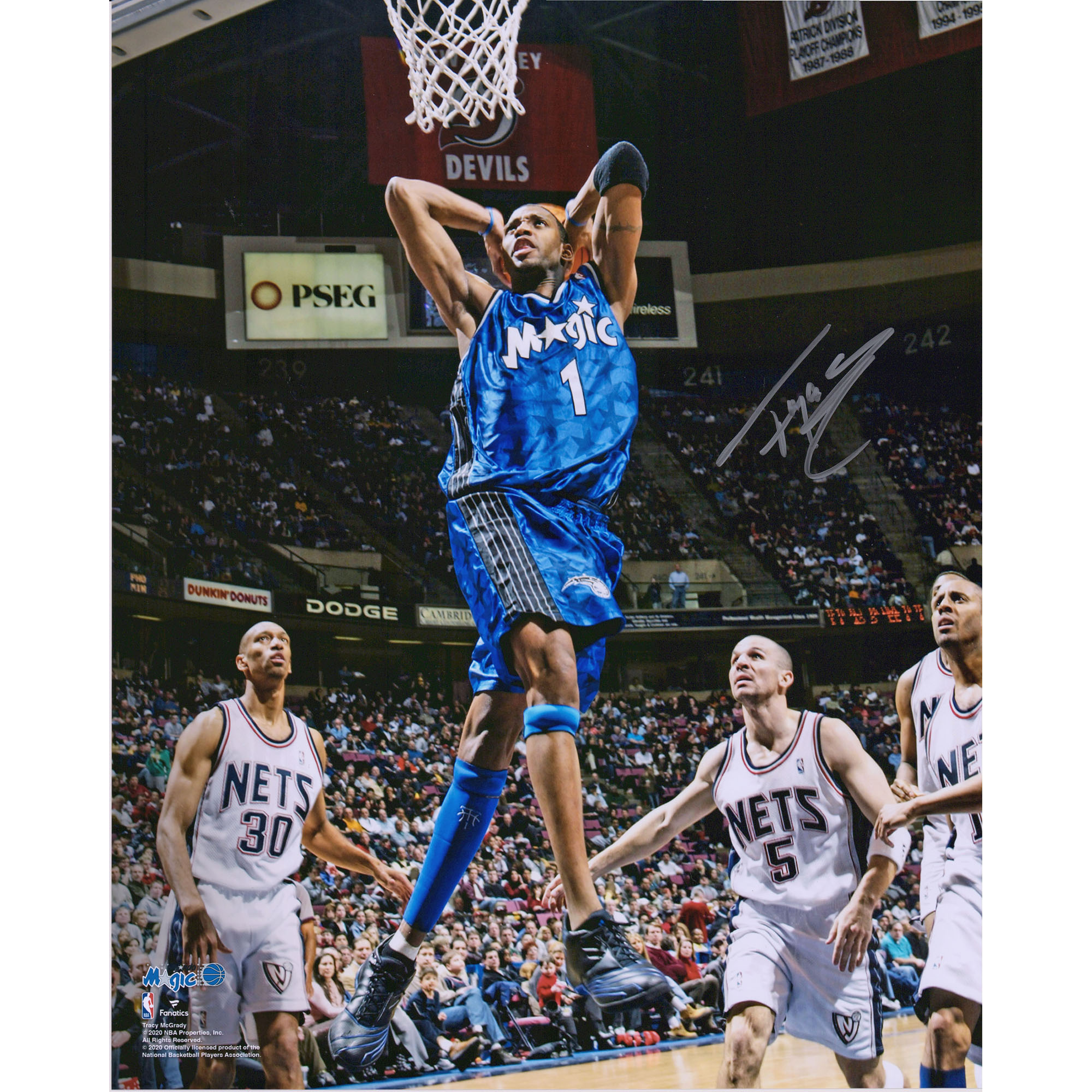 Tracy McGrady Orlando Magic Autographed 16" x 20" Two Handed Dunk vs. New Jersey Nets Photograph