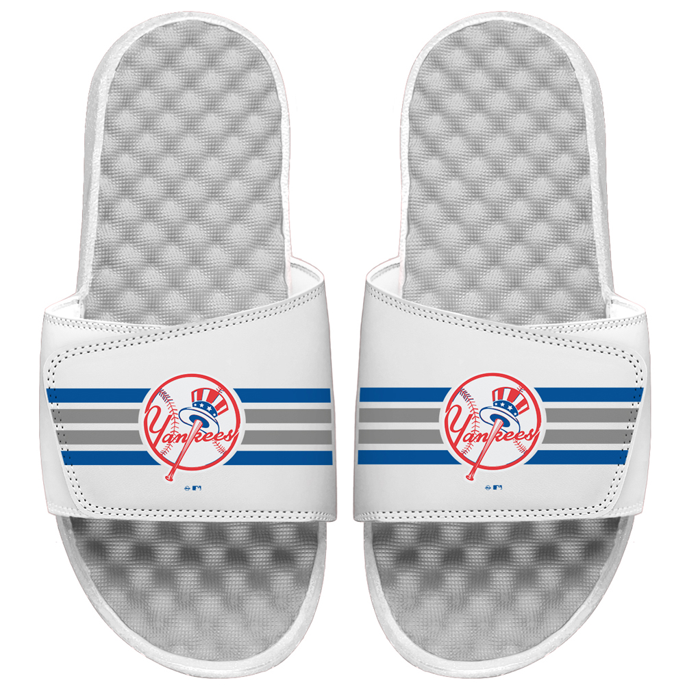 Men's ISlide White New York Yankees Varsity Stripes Slide Sandals