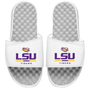 Men's ISlide White LSU Tigers Split Bar Slide Sandals