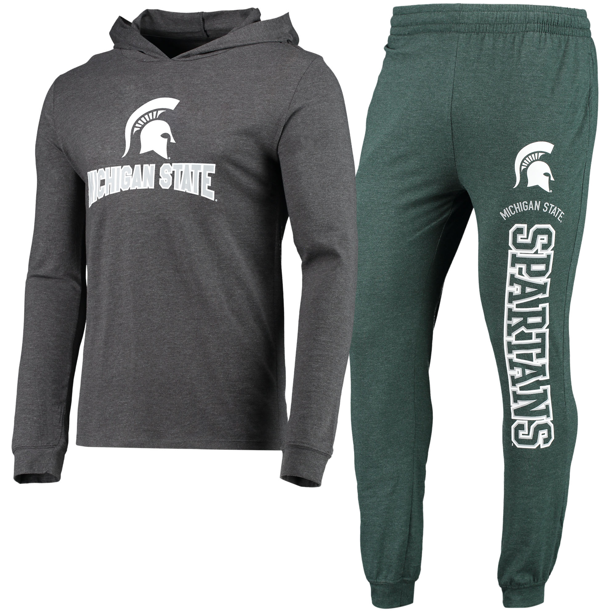 Men's Concepts Sport Green/Heather Charcoal Michigan State Spartans Meter Long Sleeve Hoodie T-Shirt & Jogger Pajama Set - Image 7