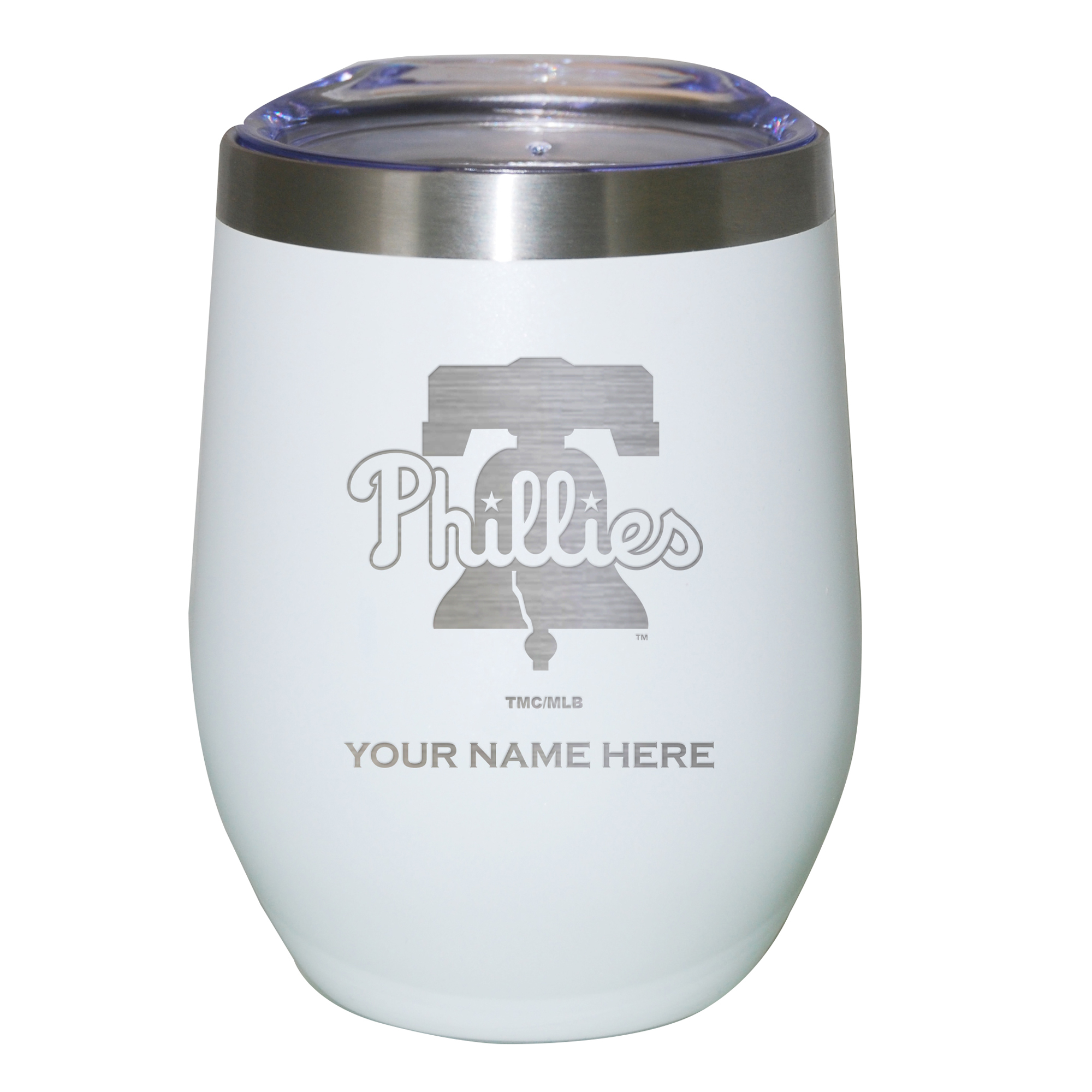White Philadelphia Phillies 12oz. Personalized Etched Stemless Tumbler
