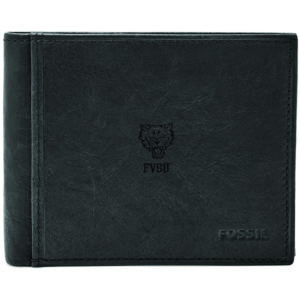 Men's Fossil Black Fort Valley State Wildcats Ingram RFID Flip ID Bi-Fold Wallet