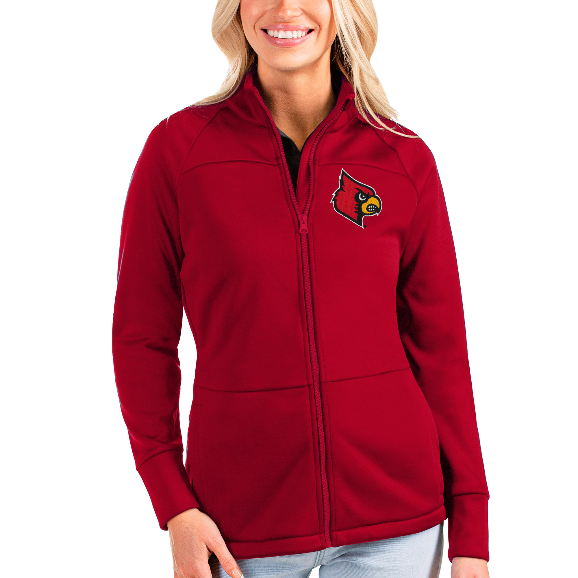 Women's Antigua Red Louisville Cardinals Links Full-Zip Golf Jacket