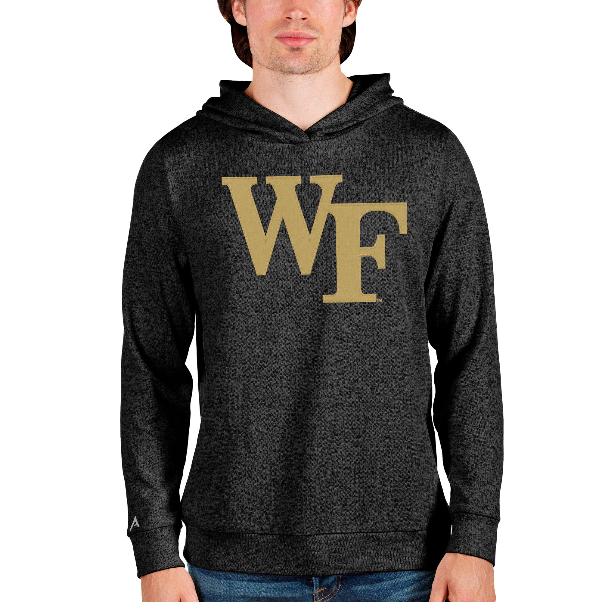 Men's Antigua Heathered Black Wake Forest Demon Deacons Team Logo Absolute Pullover Hoodie
