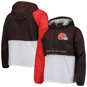 Men's Tommy Hilfiger Brown/Orange Cleveland Browns Raglan Half-Zip Pullover Top