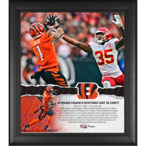 Ja'Marr Chase Cincinnati Bengals Framed 15" x 17" NFL Single Game Rookie Receiving Record Collage