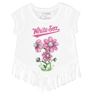 Girls Youth Tiny Turnip White Chicago White Sox Blooming Baseballs Fringe T-Shirt