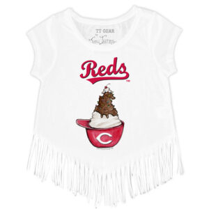Girls Youth Tiny Turnip White Cincinnati Reds Sundae Helmet Fringe T-Shirt