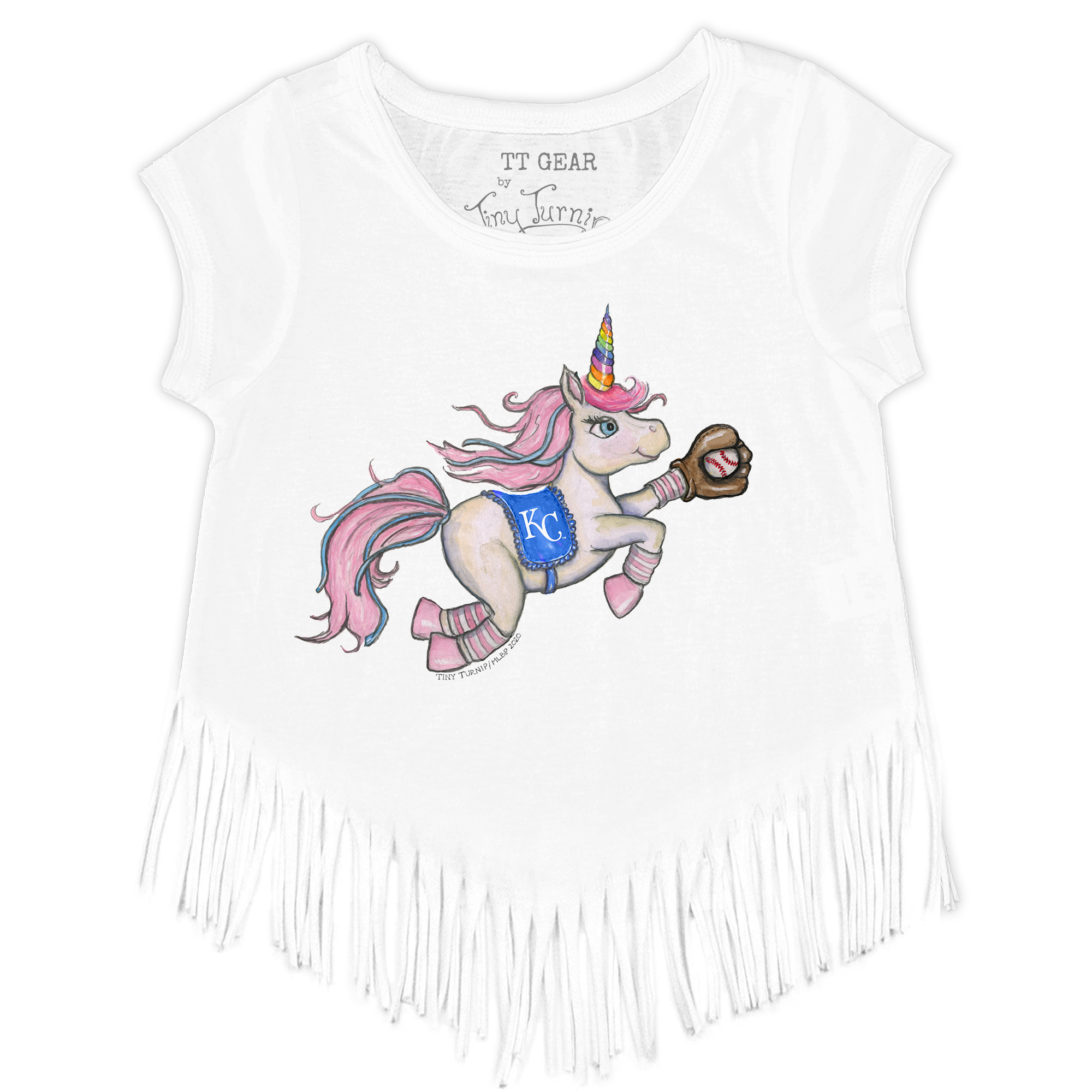 Girls Toddler Tiny Turnip White Kansas City Royals Unicorn Fringe T-Shirt
