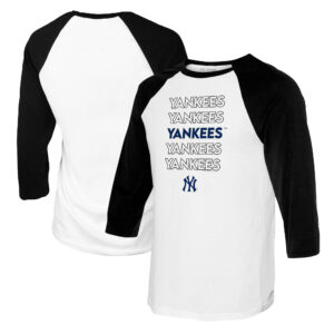 Women's Tiny Turnip White/Black New York Yankees Stacked 3/4-Sleeve Raglan T-Shirt