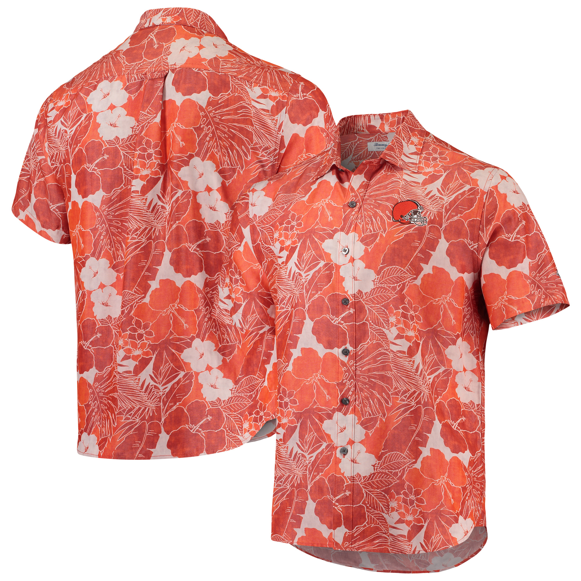 Men's Tommy Bahama Orange Cleveland Browns Coconut Point Playa Floral IslandZone Button-Up Shirt - Image 6