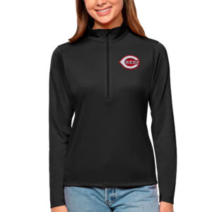 Women's Antigua Black Cincinnati Reds Tribute Quarter-Zip Pullover Top