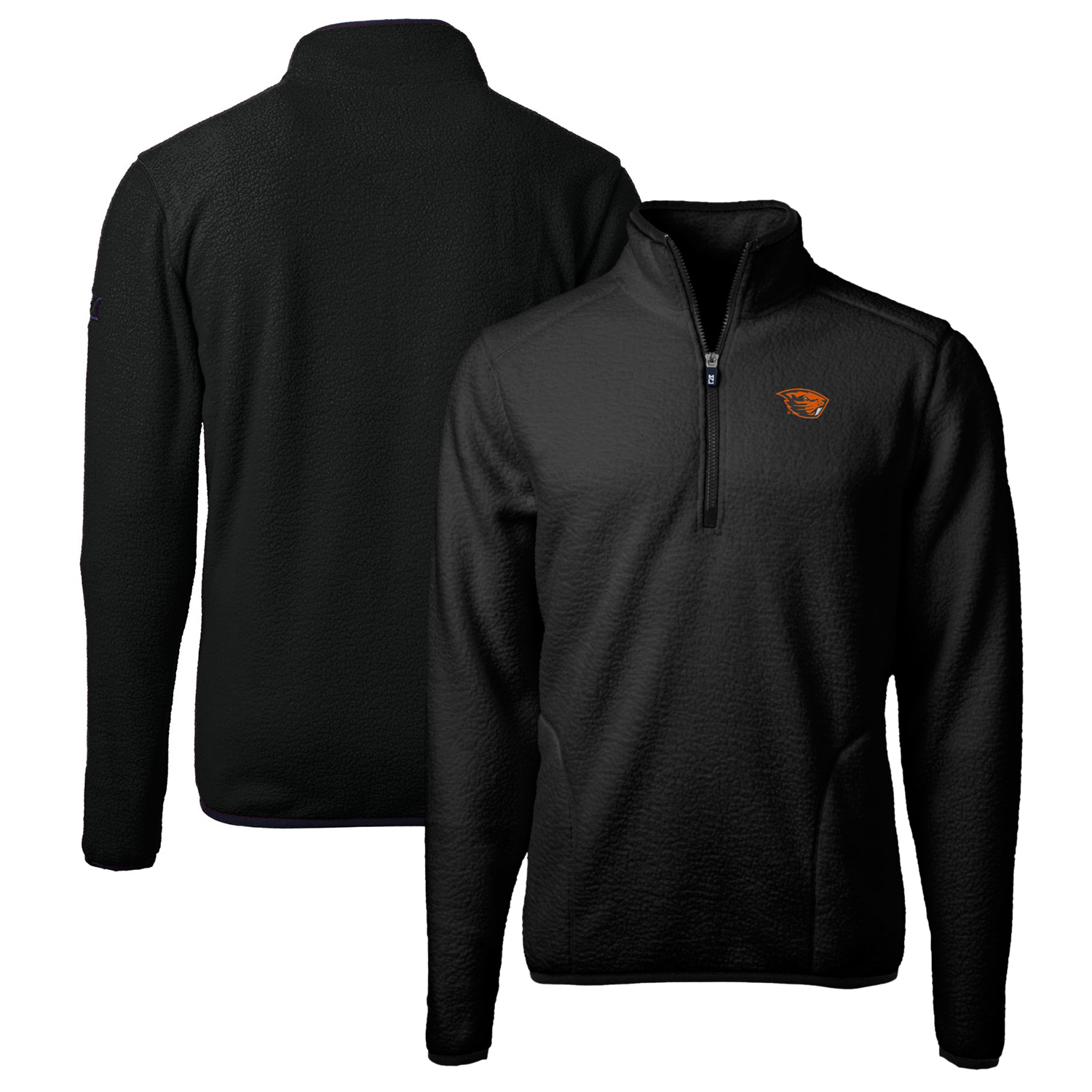 Men's Cutter & Buck Black Oregon State Beavers Big & Tall Cascade Eco Sherpa Fleece Quarter-Zip Jacket - Image 2