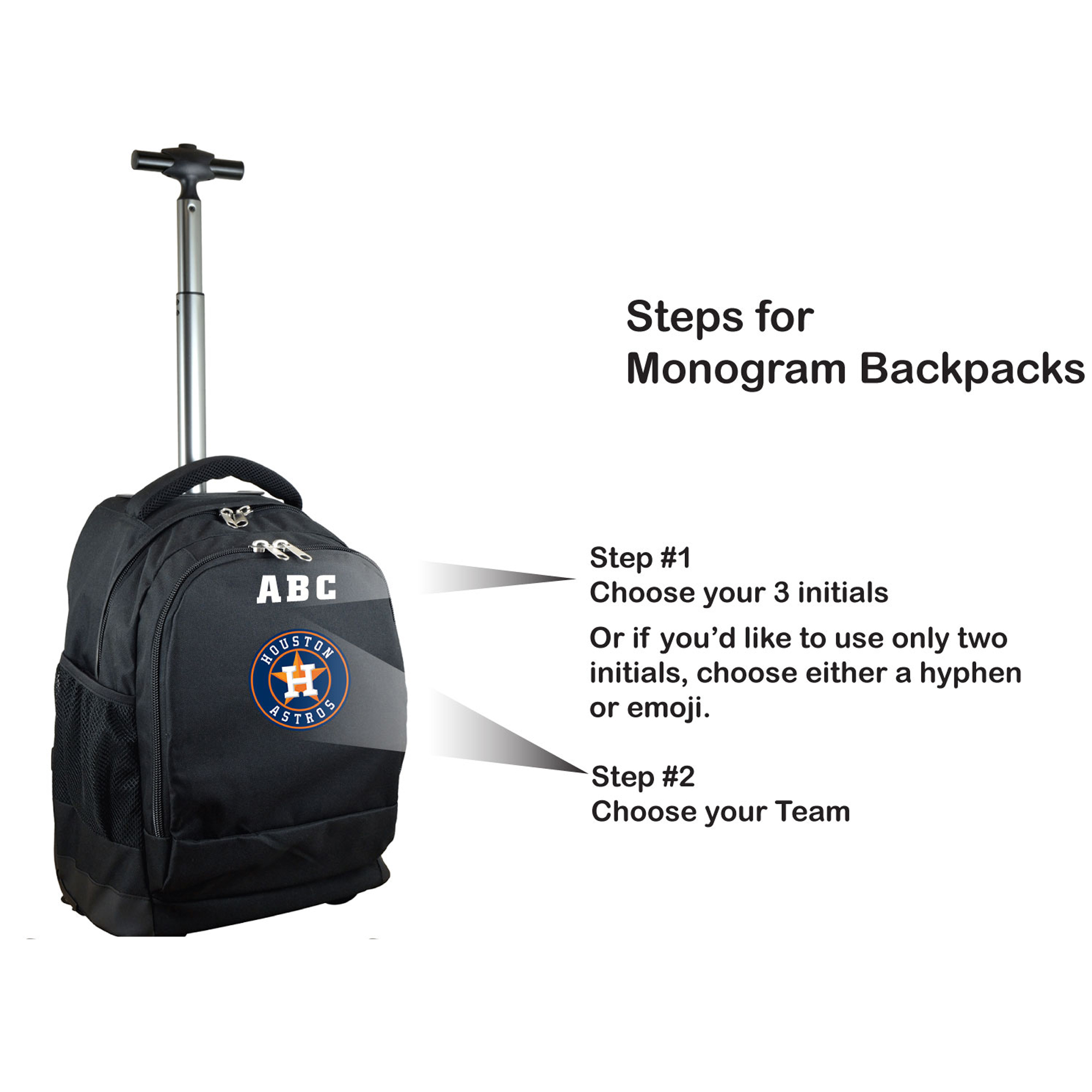 MOJO Black Houston Astros 19'' Personalized Premium Wheeled Backpack - Image 5