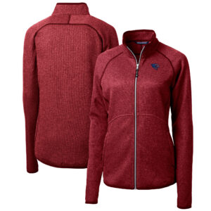 Women's Cutter & Buck Heathered Red Jacksonville Jaguars Mainsail Sweater Knit Fleece Full-Zip Jacket